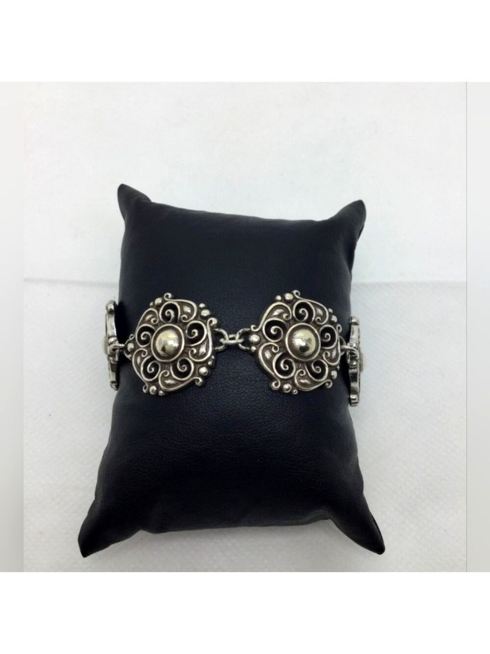 Brighton Floral Link Silvertone Bracelet EUX 7"